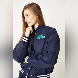 NWOT Women’s Lacoste Varsity Bomber Patch Stripe Jacket Preppy Heritage Sport XS